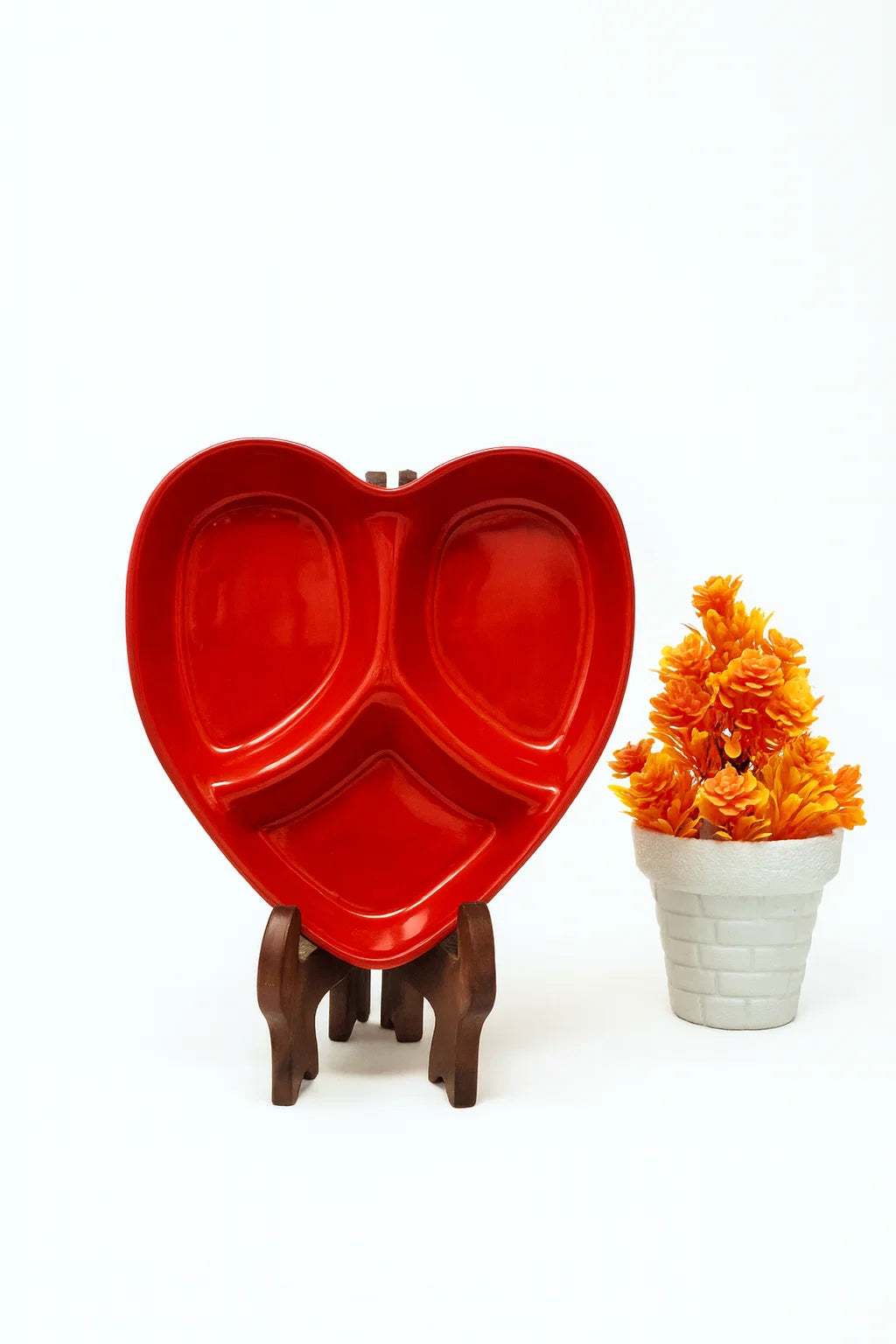 Hand-Painted Colorful Heart-Shaped Divided Ceramic Serving Dish