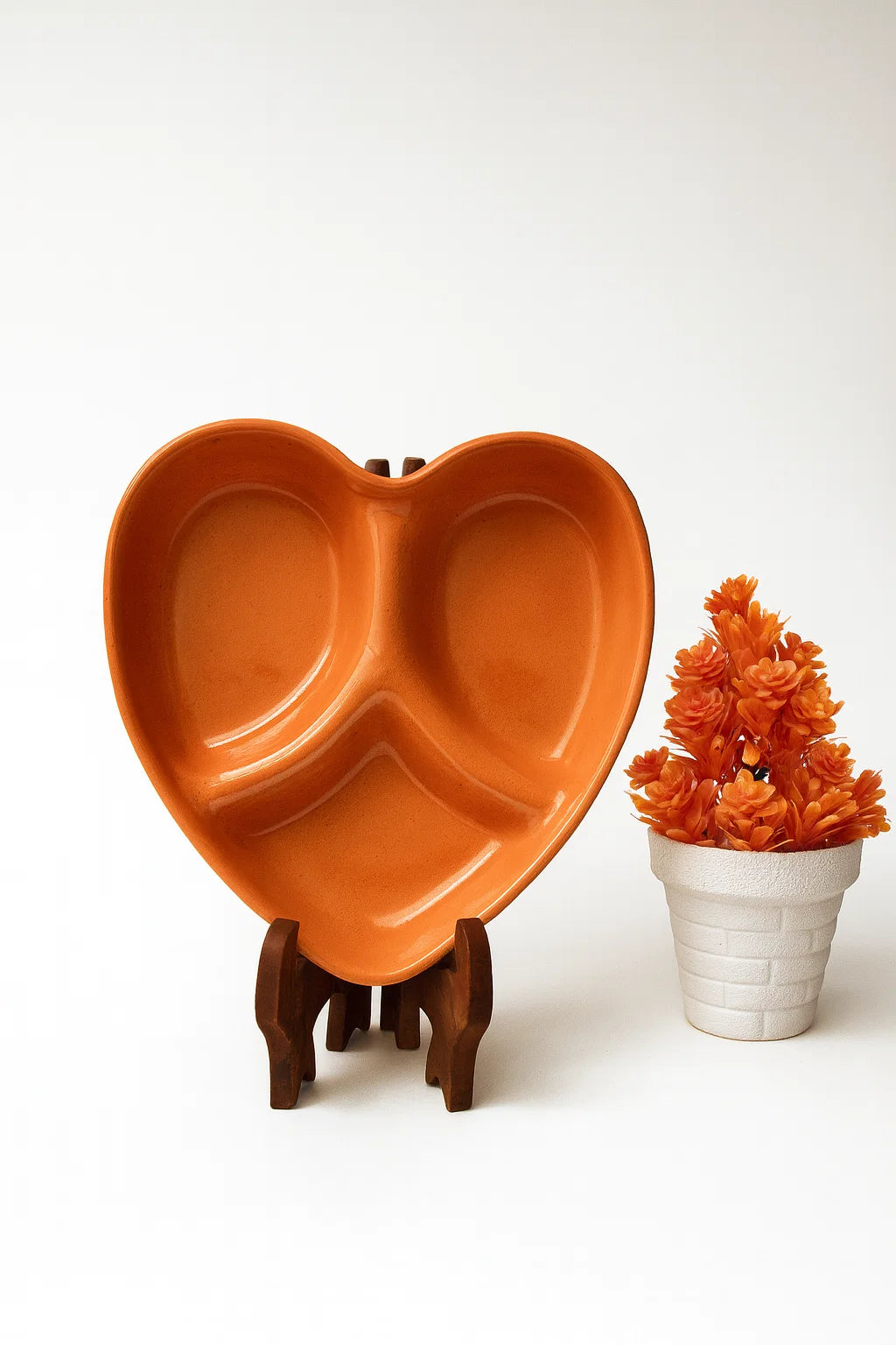 Hand-Painted Colorful Heart-Shaped Divided Ceramic Serving Dish