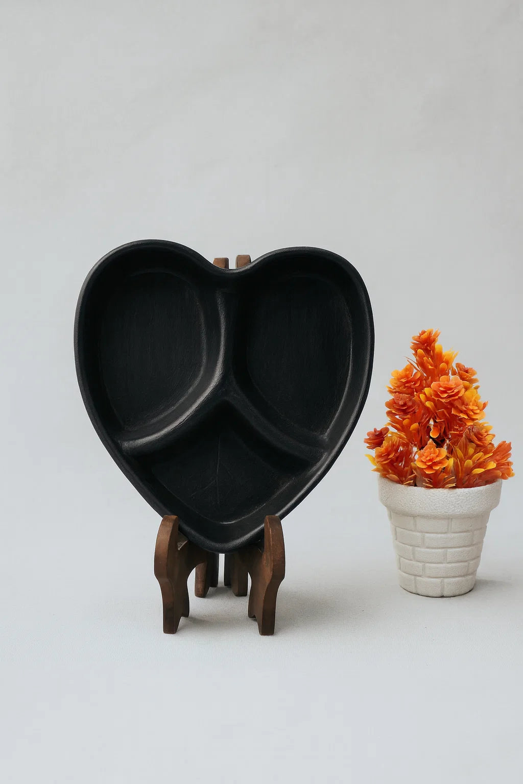Hand-Painted Colorful Heart-Shaped Divided Ceramic Serving Dish
