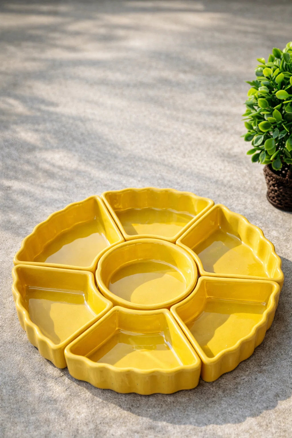 Hand-Painted Colorful Divided Ceramic Serving Platter (7-Section)