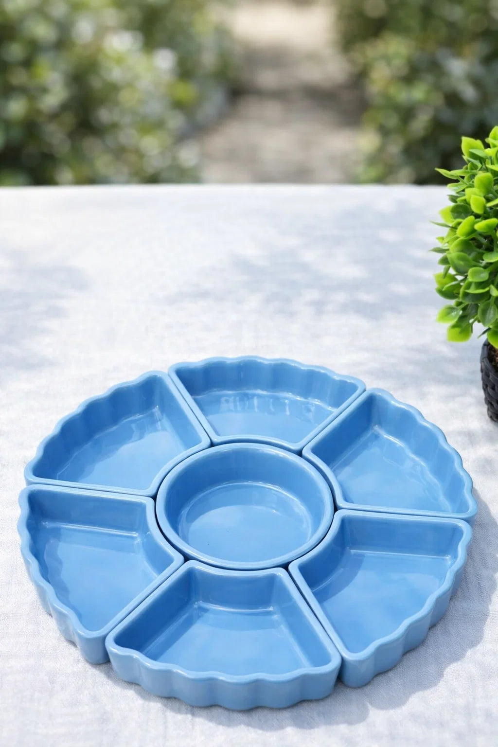 Hand-Painted Colorful Divided Ceramic Serving Platter (7-Section)