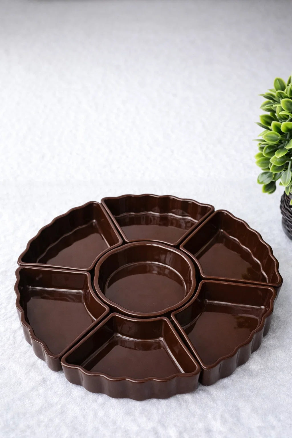 Hand-Painted Colorful Divided Ceramic Serving Platter (7-Section)