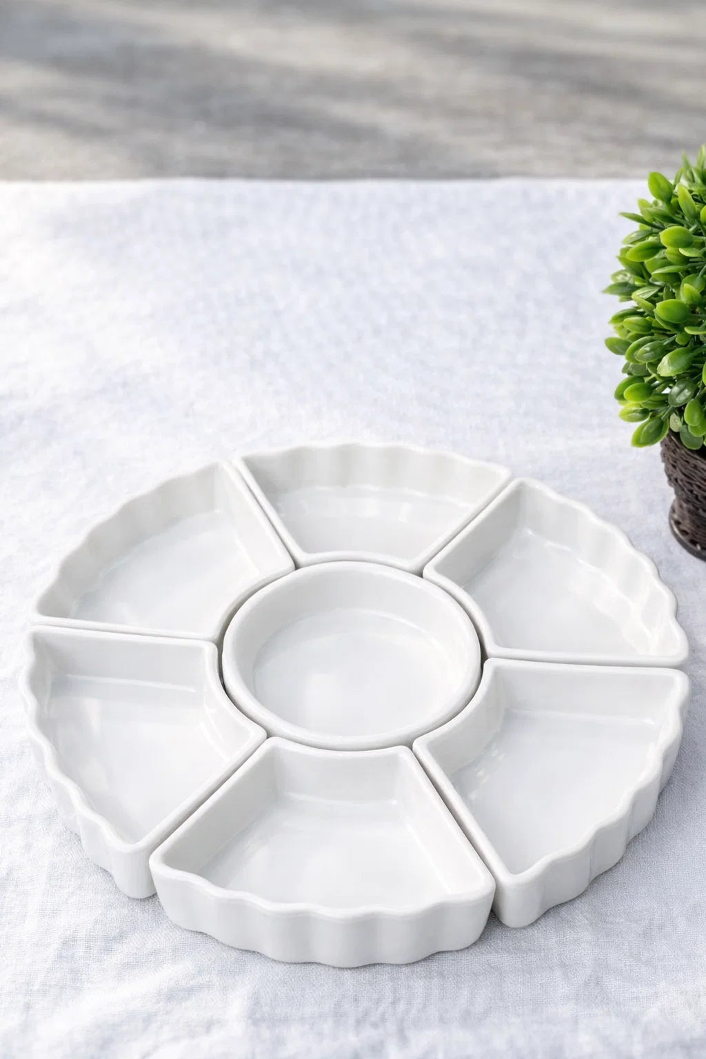 Hand-Painted Colorful Divided Ceramic Serving Platter (7-Section)