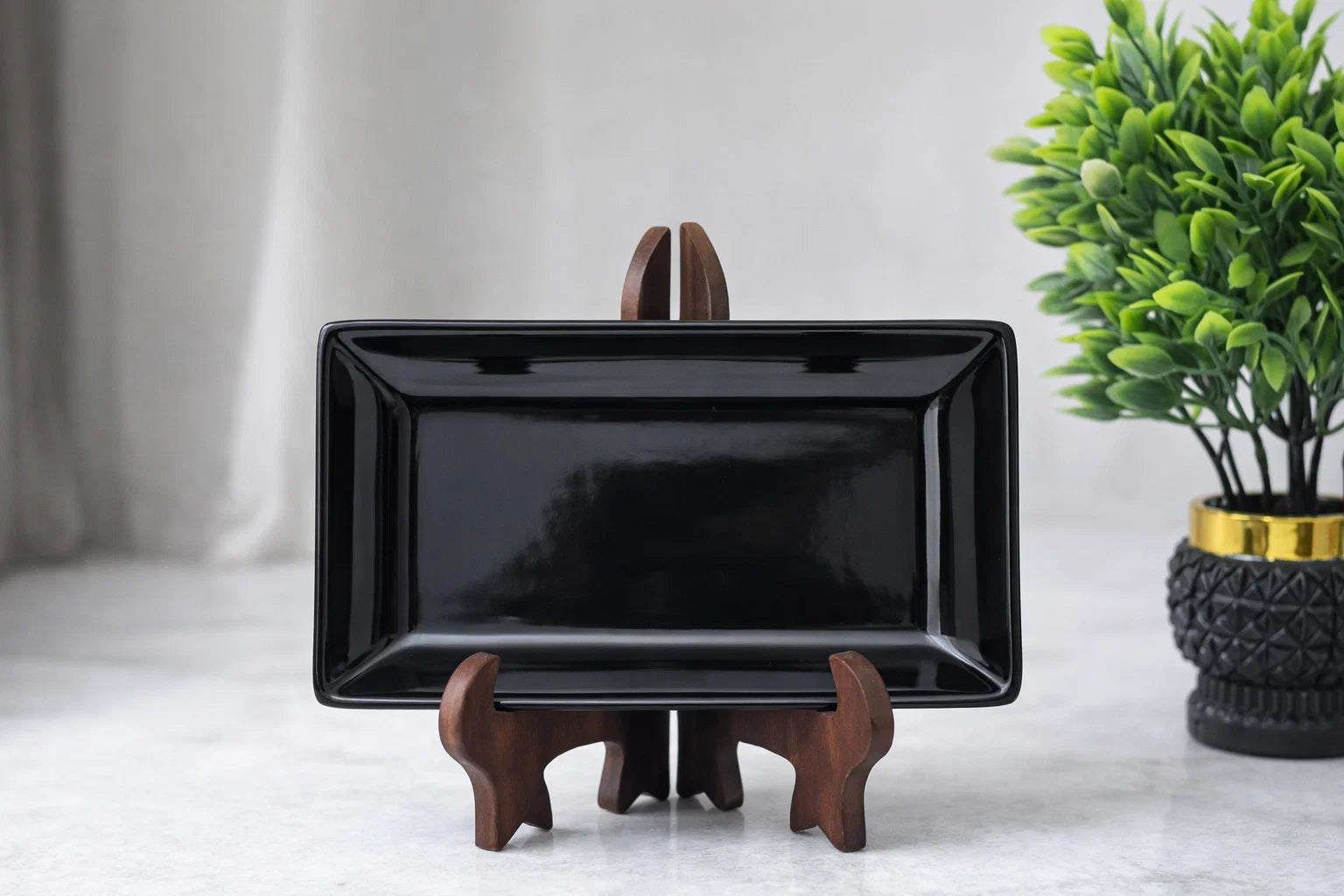 Hand-Painted Colorful Rectangular Ceramic Platter with Four Medallions