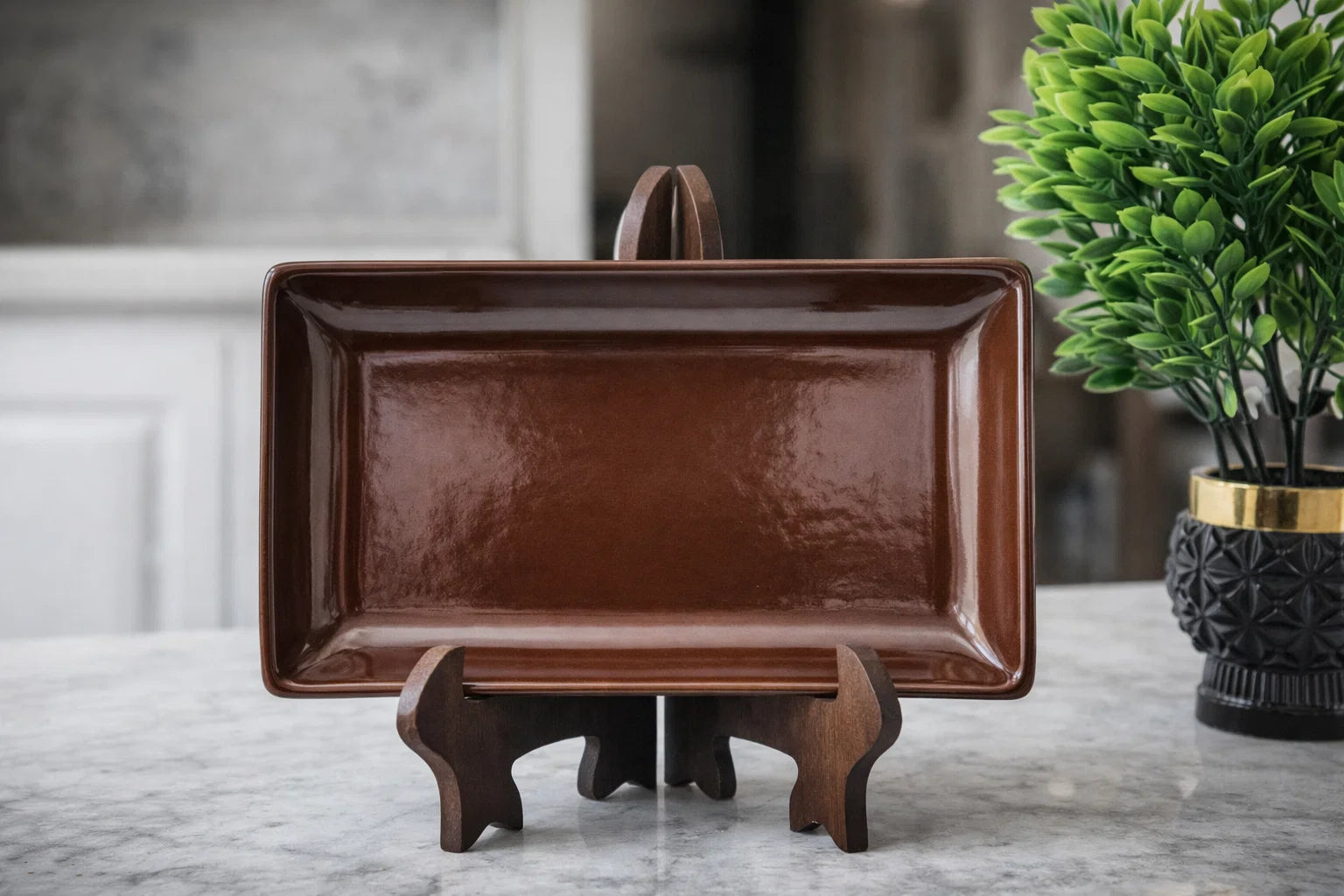 Hand-Painted Colorful Rectangular Ceramic Platter with Four Medallions