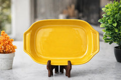 Hand-Painted Colorful Oval-Rectangular Ceramic Platter with Scrollwork