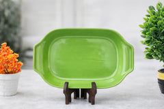 Hand-Painted Colorful Oval-Rectangular Ceramic Platter with Scrollwork