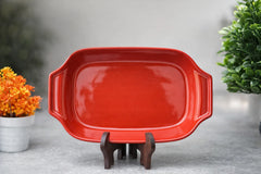 Hand-Painted Colorful Oval-Rectangular Ceramic Platter with Scrollwork