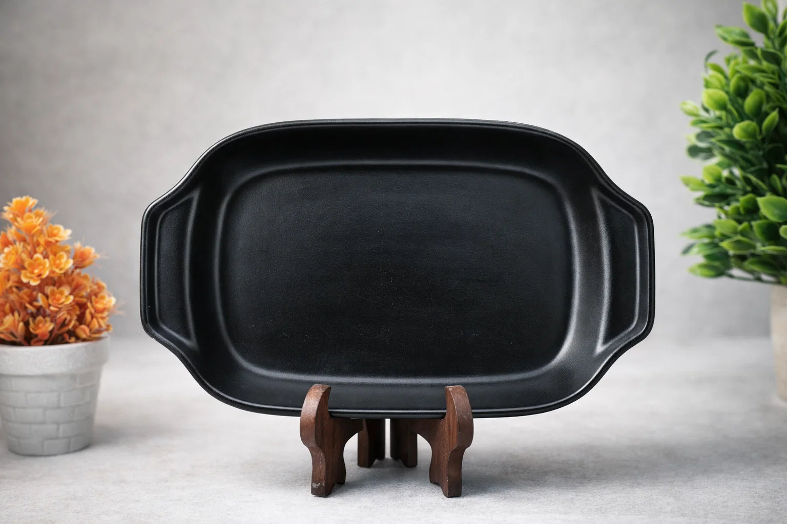 Hand-Painted Colorful Oval-Rectangular Ceramic Platter with Scrollwork