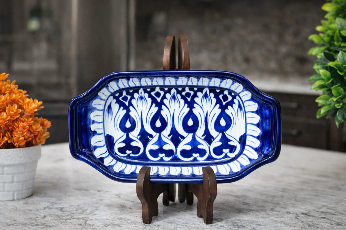 Hand-Painted Colorful Flame/Leaf Motif Ceramic Serving Platter