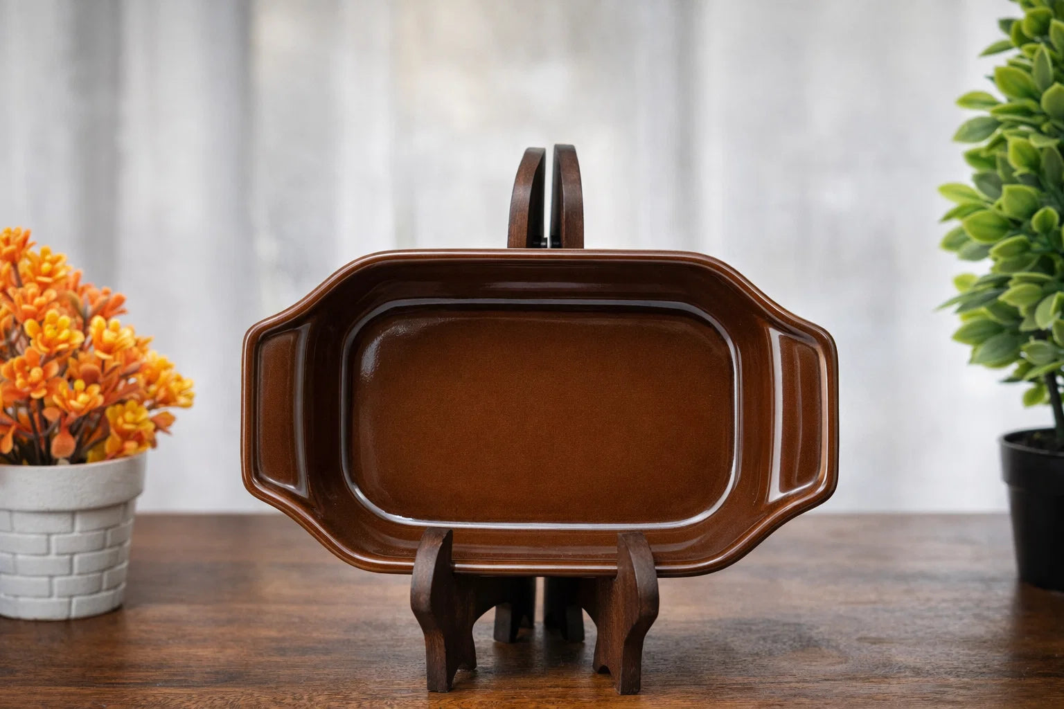 Hand-Painted Colorful Flame/Leaf Motif Ceramic Serving Platter