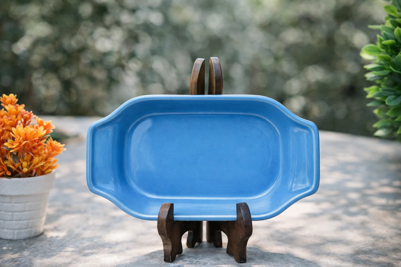 Hand-Painted Colorful Flame/Leaf Motif Ceramic Serving Platter