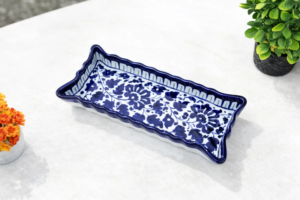 Hand-Painted Colorful Wavy Edge Rectangular Ceramic Dish