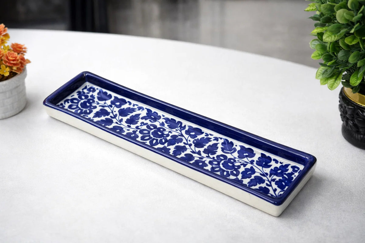 Hand-Painted Colorful Extra-Long Narrow Rectangular Ceramic Serving Tray