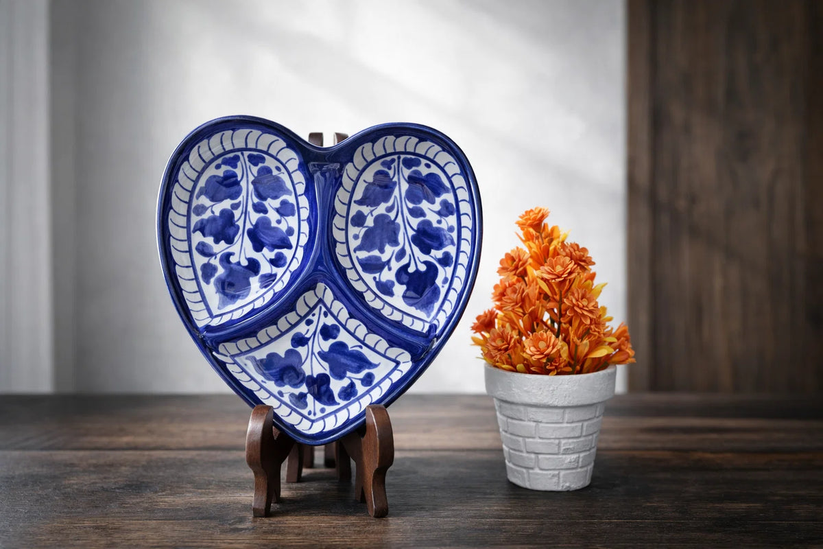 Hand-Painted Colorful Heart-Shaped Divided Ceramic Serving Dish