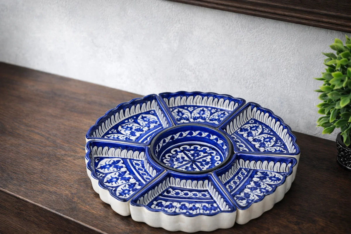 Hand-Painted Colorful Divided Ceramic Serving Platter (7-Section)