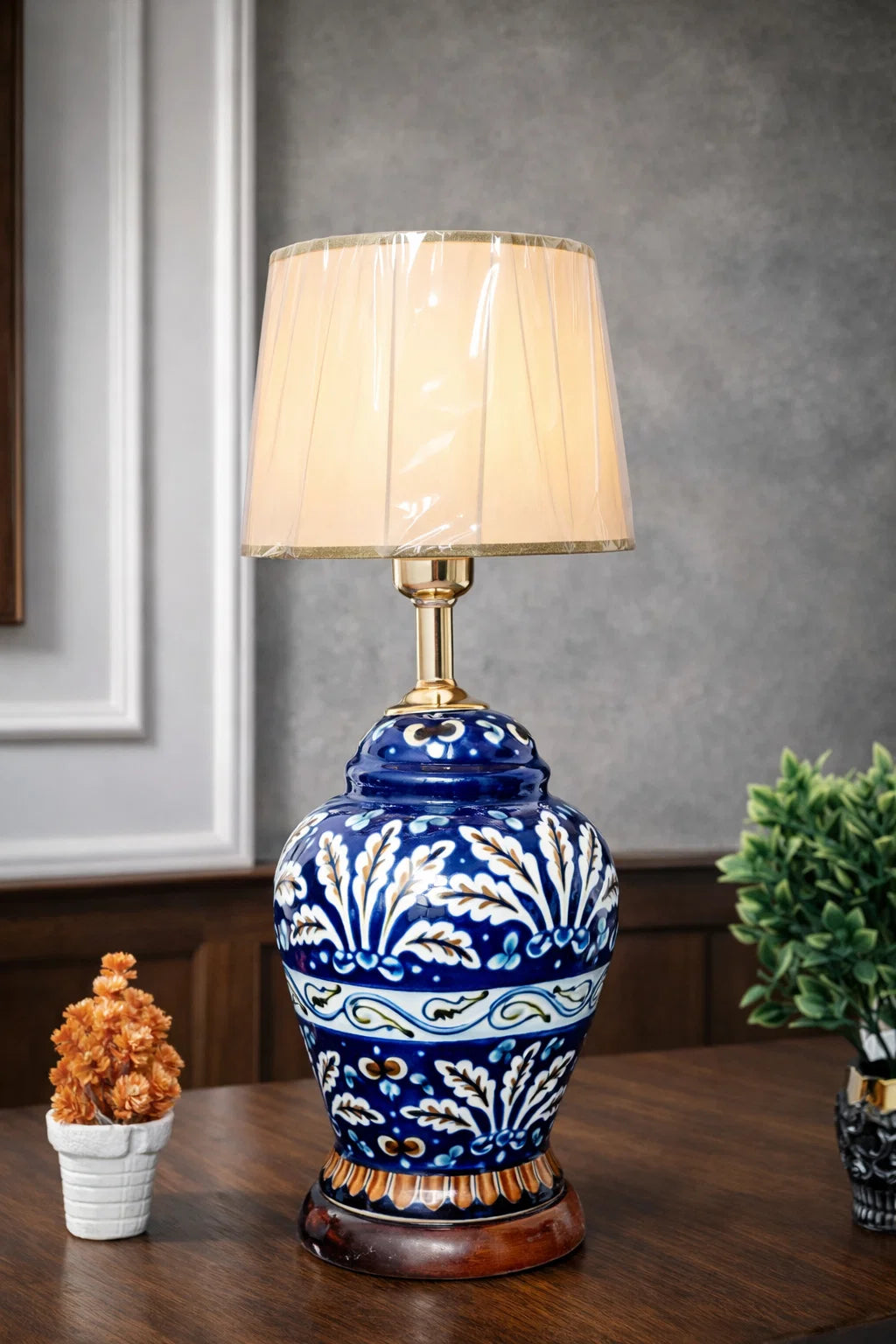 Hand-Painted Colorful Ceramic Medium Lamp Base / Curvy Urn Shape