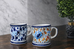 Set of 2 Hand-Painted Colorful Wavy Ceramic Mugs