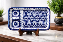 Hand-Painted Colorful Rectangular Appetizer Platter with 3 Dip Compartments