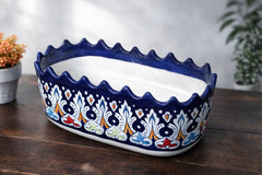 Hand-Painted Colorful Rectangular Ceramic Baker with Scalloped Edge